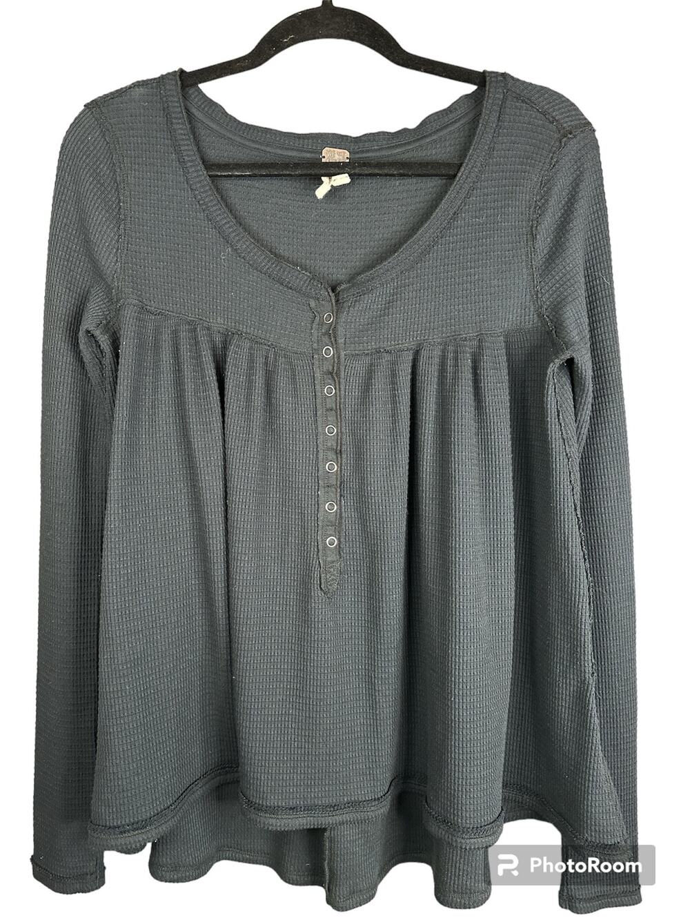 We The Free Black Button Down Scoop Neck 'Kai' Henley Long Sleeve Tunic Size XS